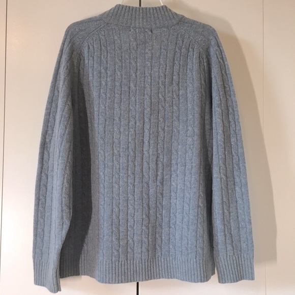 Garret Scott Pure Lambswool Cable Knit 1/4 Zip Up High Neck Light Blue Sweater L - Picture 3 of 14